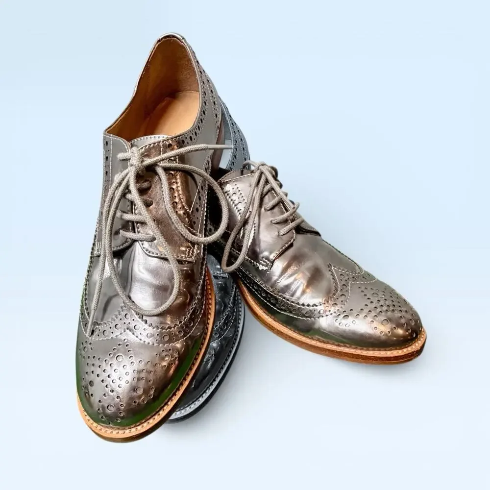 Banana Republic Goodyear Welt‎ Oxford Leather Shoes Silver SIZE 6.5 M NEW